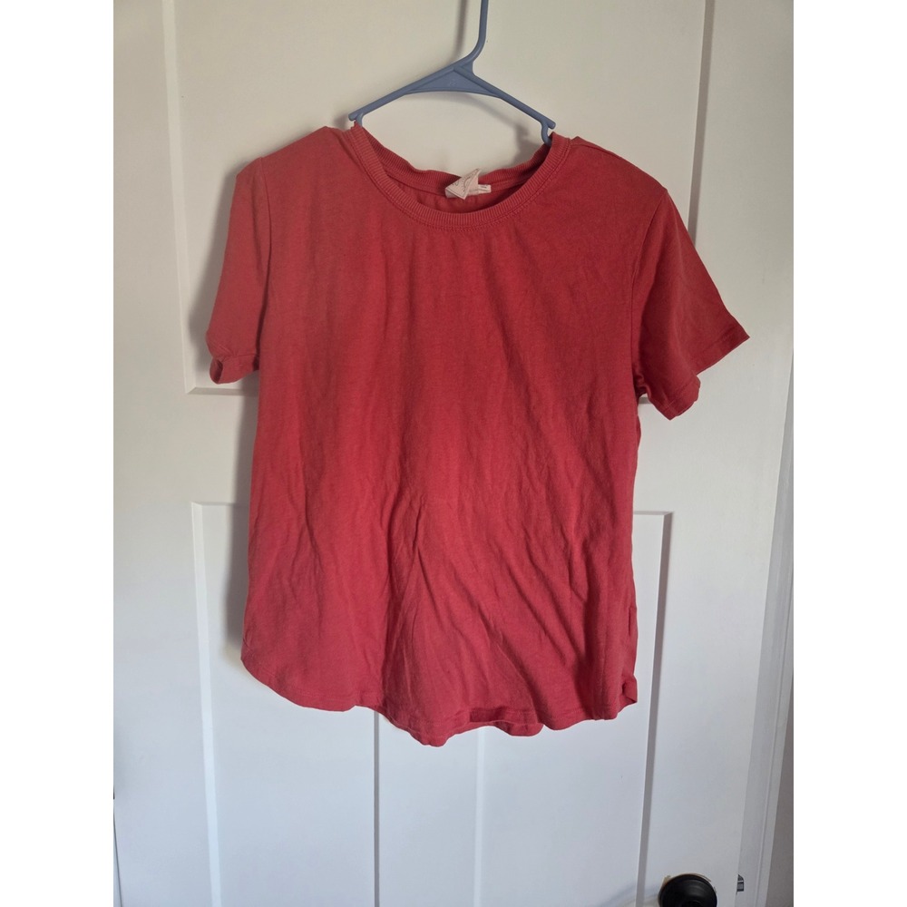 White Crow Womens Medium Coral Pink Short Sleeve Crew Neck Curved Hem T-Shirt
